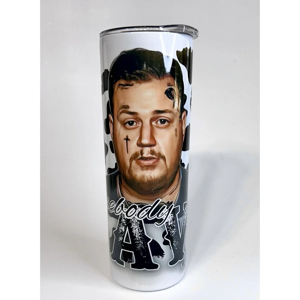 Jelly Roll Somebody Save Me 20oz Stainless Steel Travel Tumbler Cow Print Lid